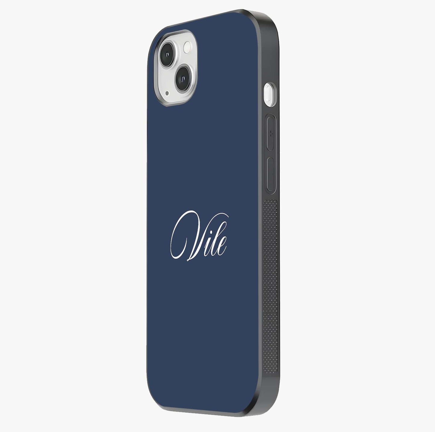 Blue Background Personalized Custom Name Glass Case photographed in natural light showing reflective finish and design depth.