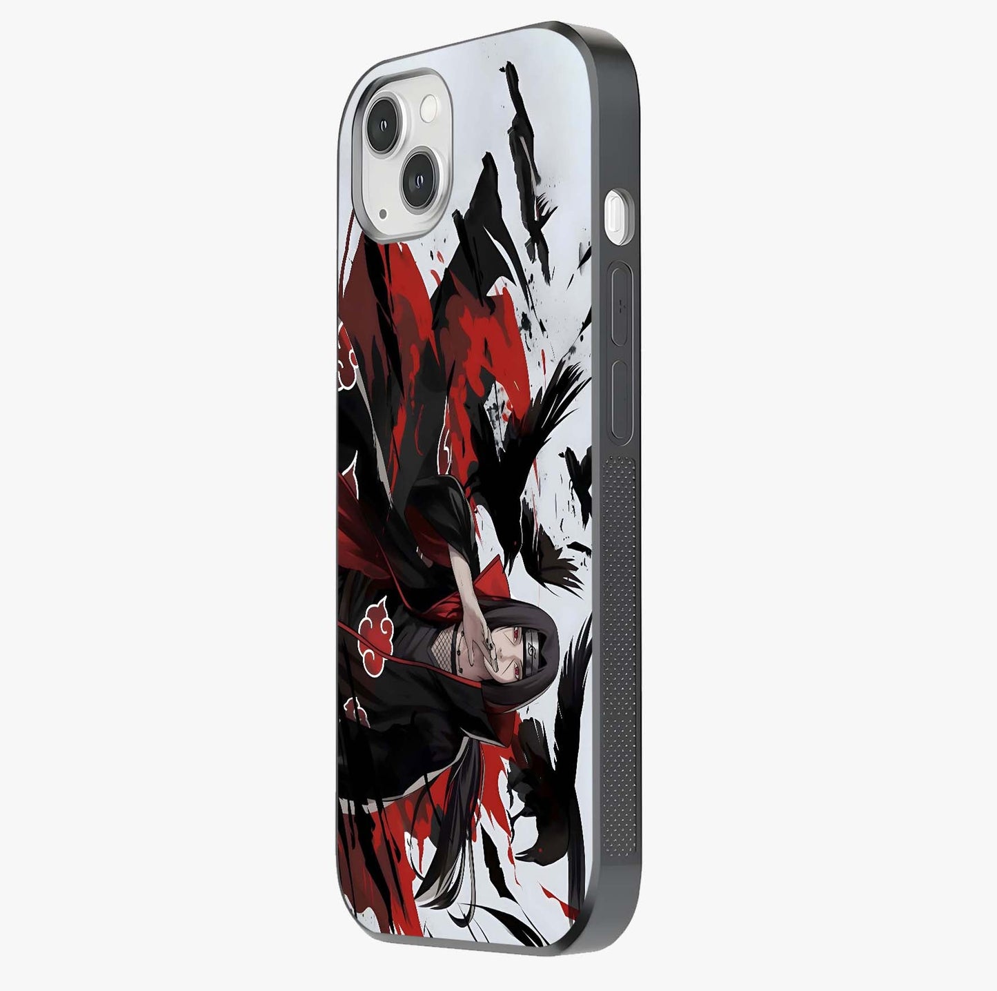 Crimson Crow Illusion Glass Case photographed in natural light showing reflective finish and design depth.