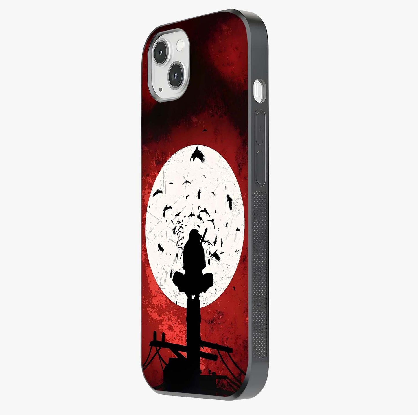 Itachi Limited Edition Naruto Anime Glass Case photographed in natural light showing reflective finish and design depth.
