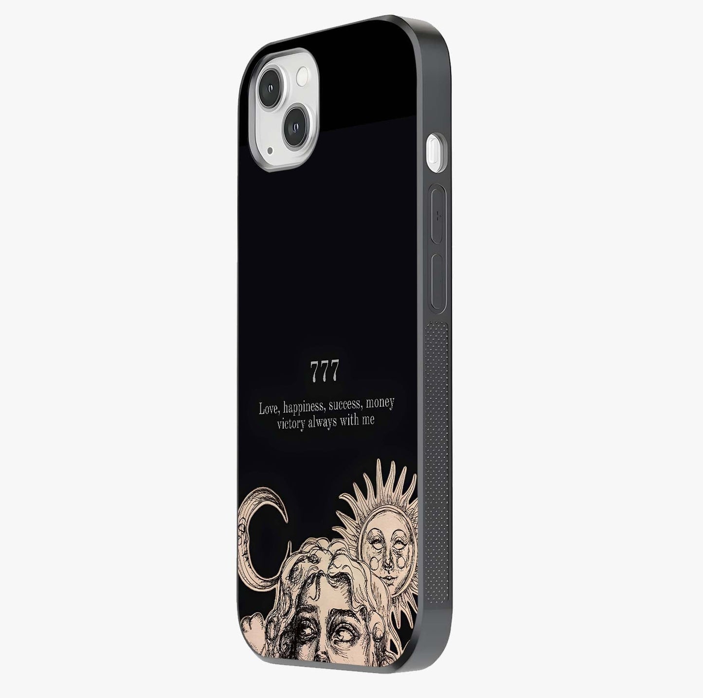 Mystic Victory Aura Glass Case photographed in natural light showing reflective finish and design depth.