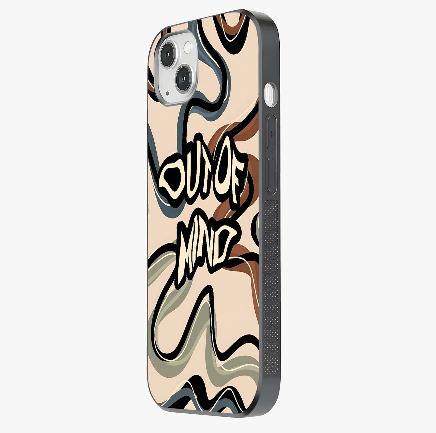 Out Of Mind Glass Case photographed in natural light showing reflective finish and design depth.