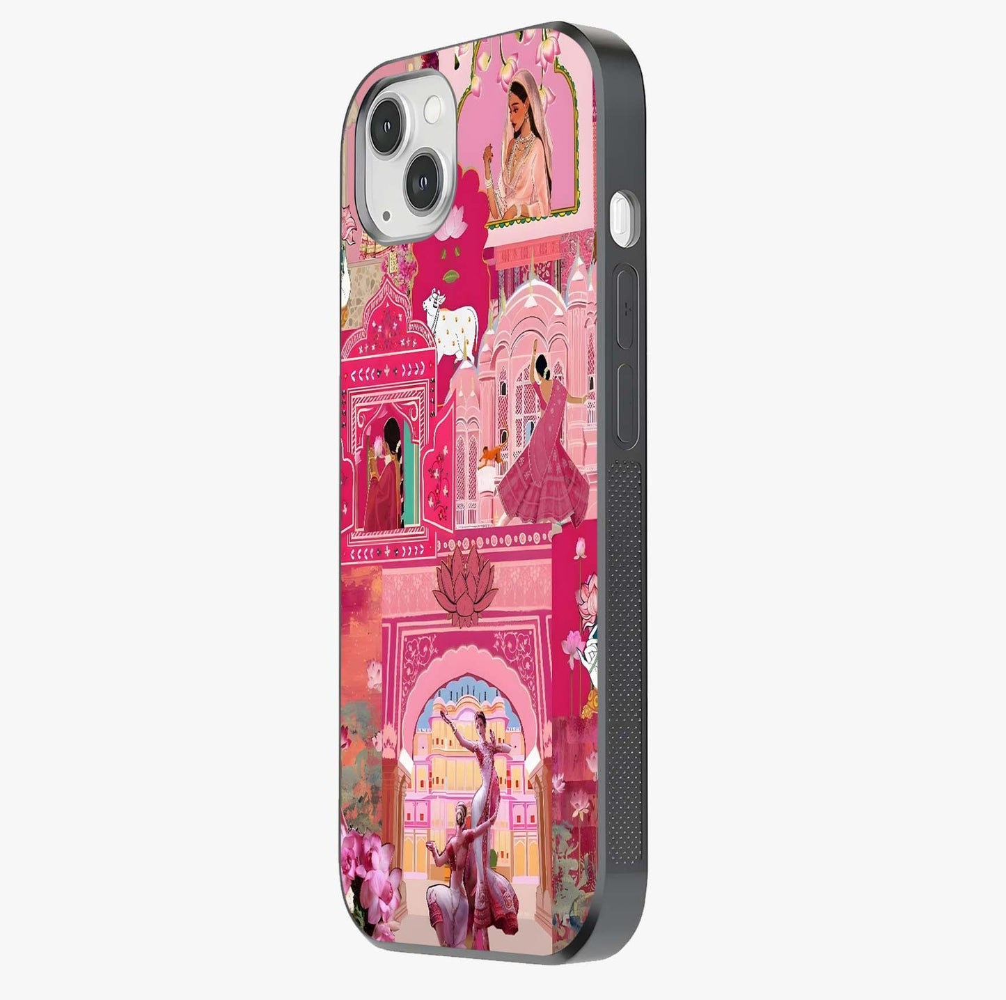 Pink Palace Muse Glass Case photographed in natural light showing reflective finish and design depth.