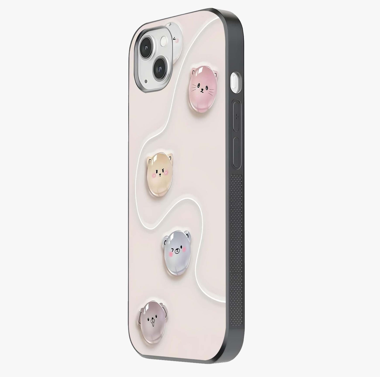 Puffy Face Parade Glass Case photographed in natural light showing reflective finish and design depth.