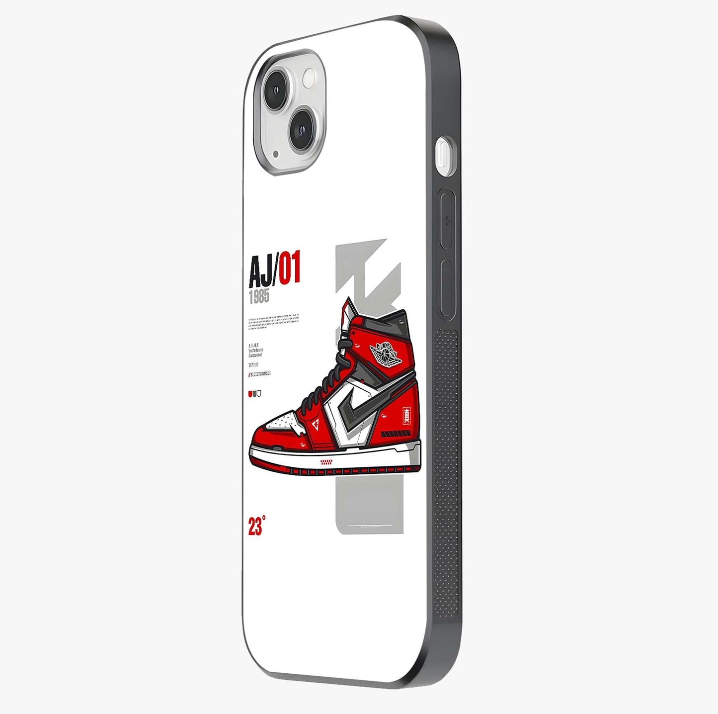 Retro Sneaker Blueprint Glass Case photographed in natural light showing reflective finish and design depth.