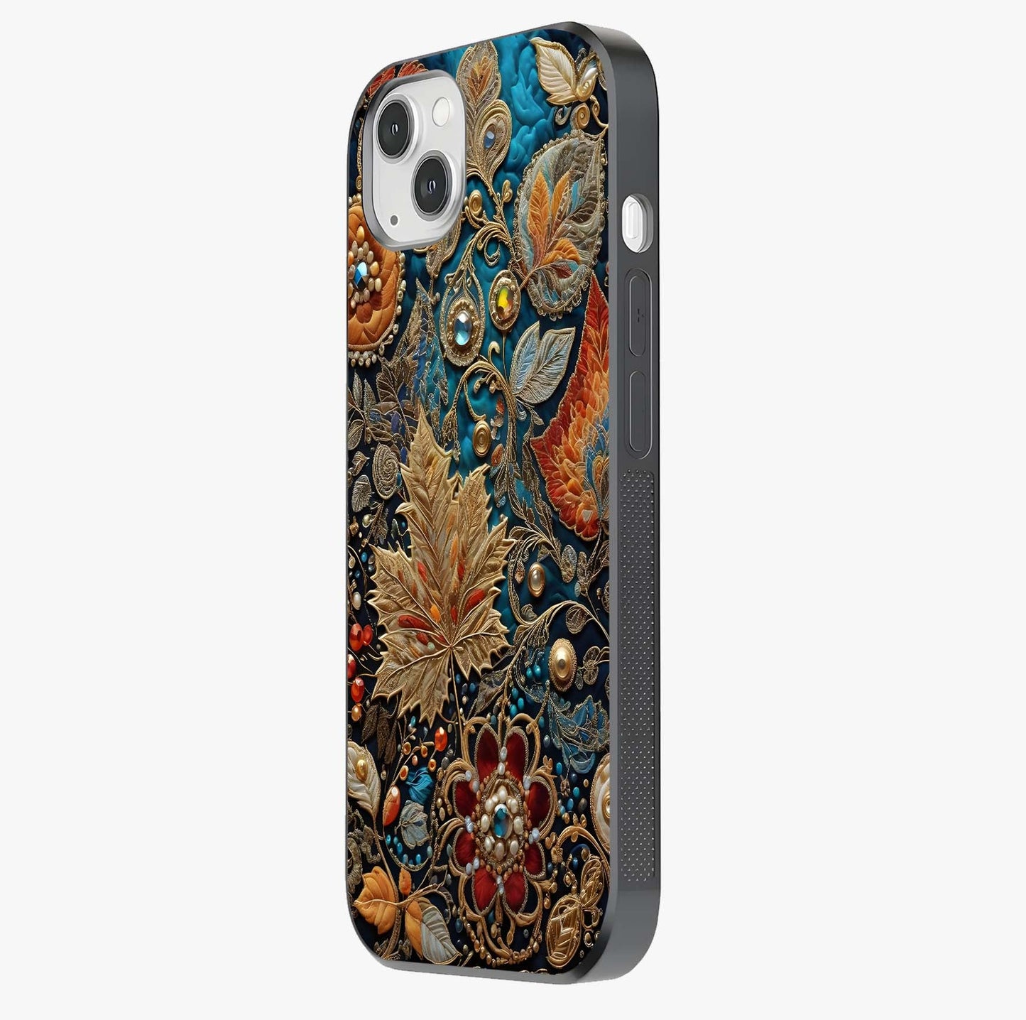 Royal Jewel Garden Glass Case photographed in natural light showing reflective finish and design depth.