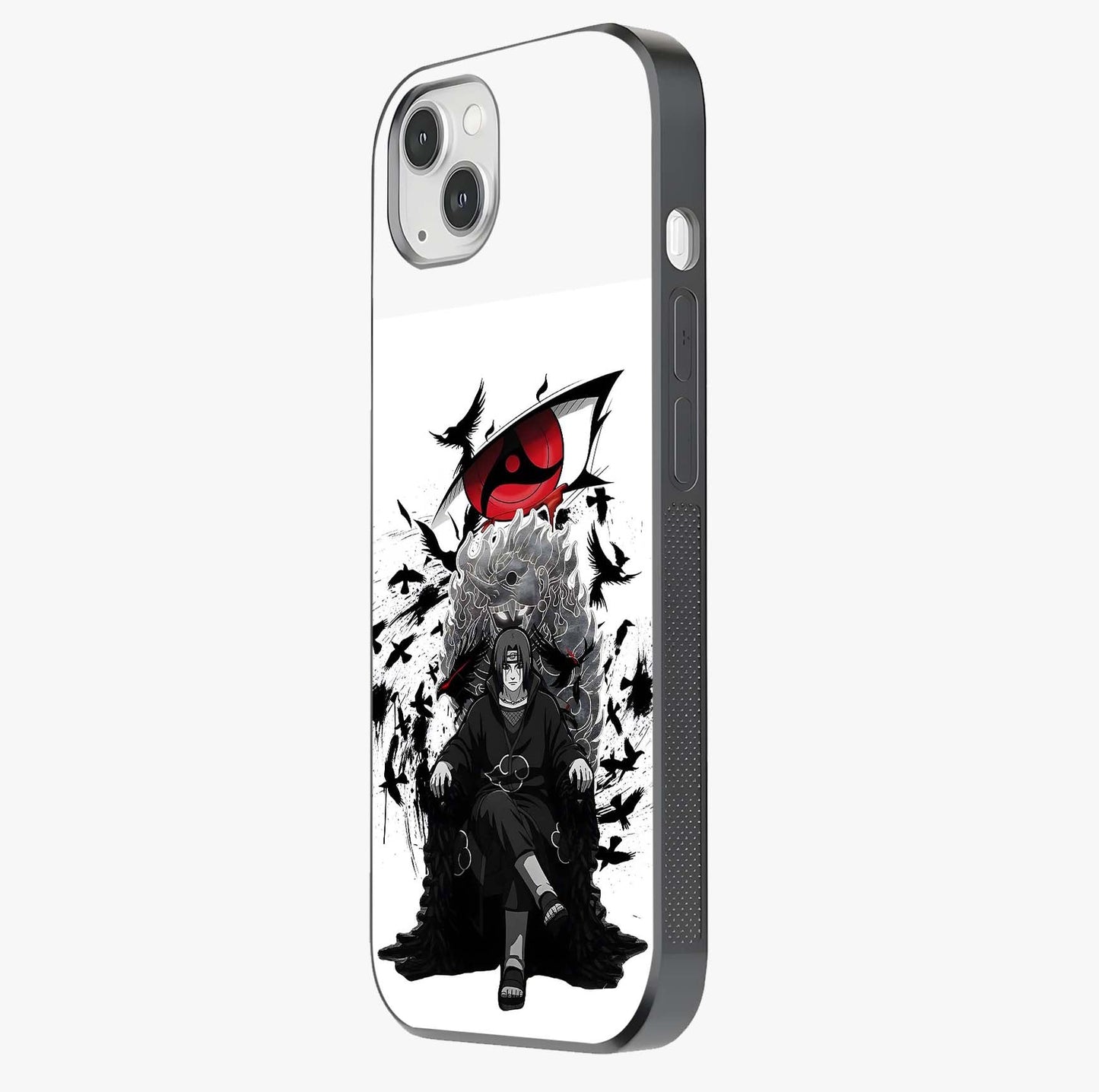 Uchiha Shadow Throne Glass Case photographed in natural light showing reflective finish and design depth.