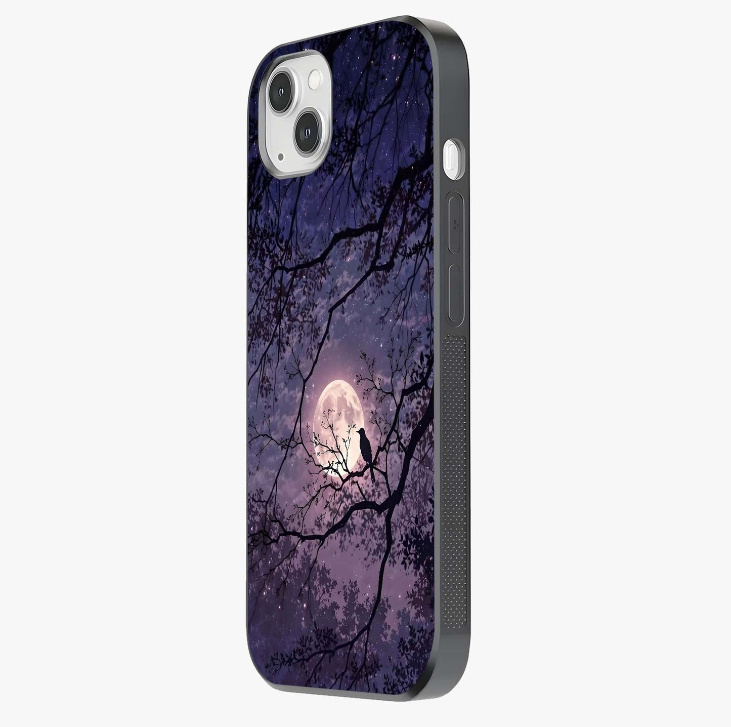 Whispering Moon Silence Glass Case photographed in natural light showing reflective finish and design depth.