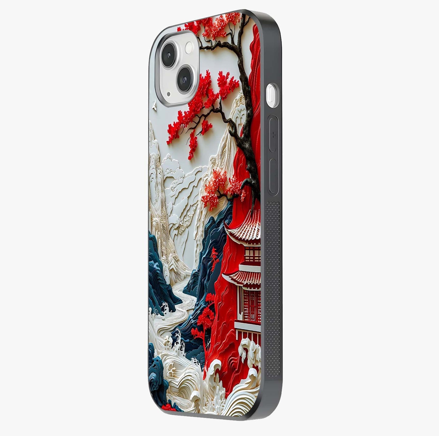 Whispers Of Sakura Waves Glass Case photographed in natural light showing reflective finish and design depth.