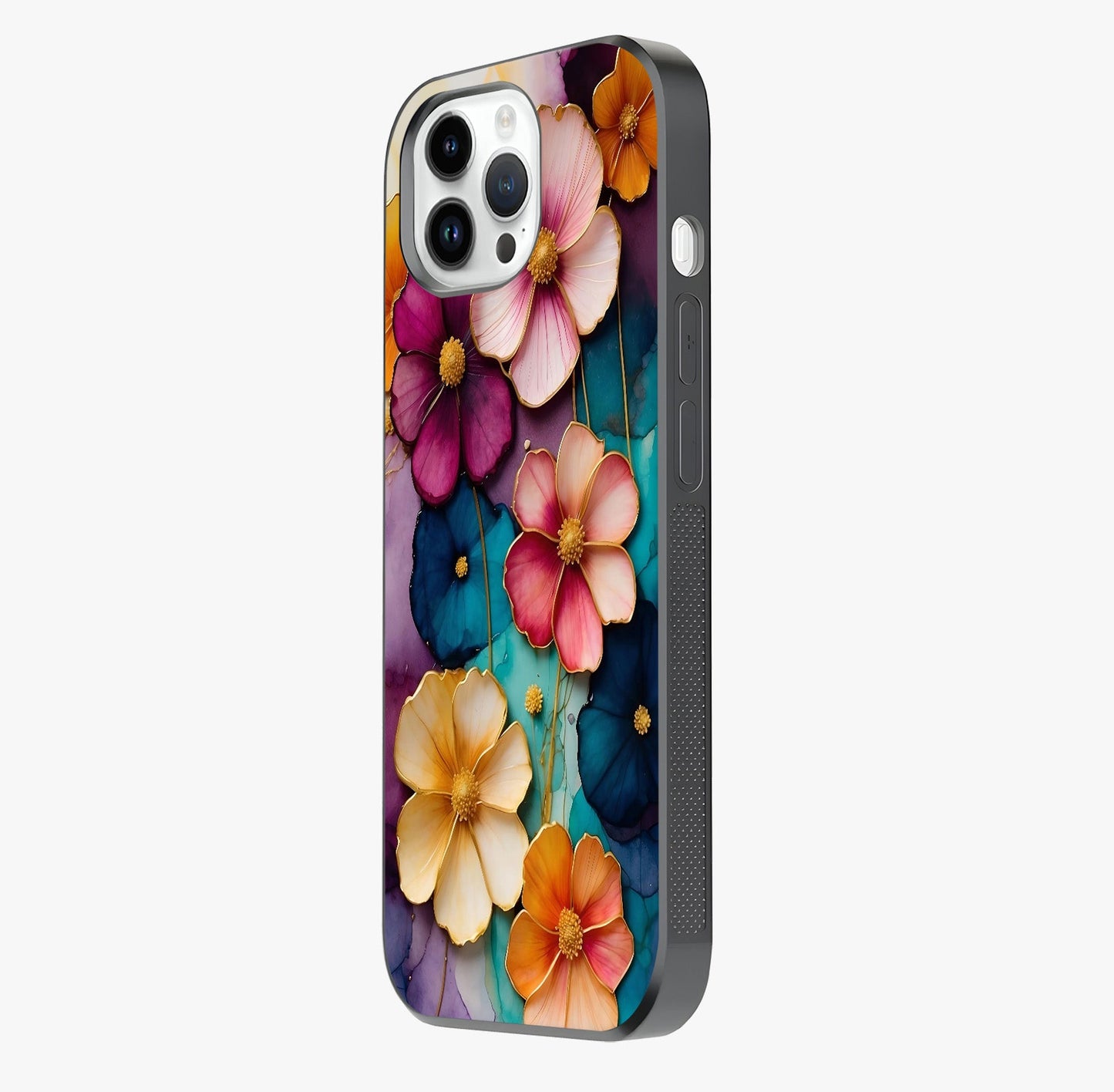 Artlyn Grace Flower Pattern Glass Case photographed in natural light showing reflective finish and design depth.