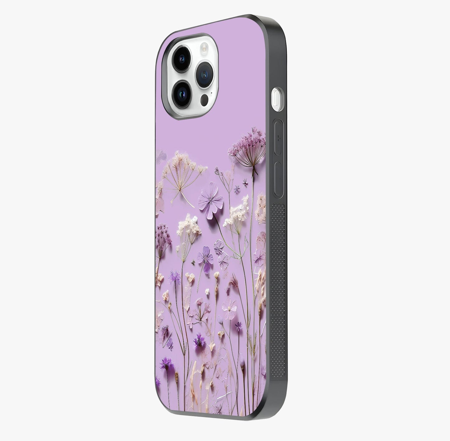 Lavender Blossom Dream Glass Case photographed in natural light showing reflective finish and design depth.