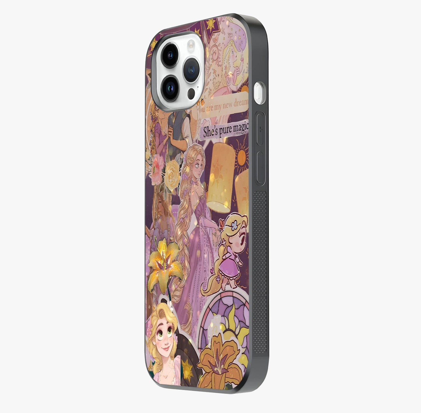 Magical Tangled Dream Glass Case photographed in natural light showing reflective finish and design depth.