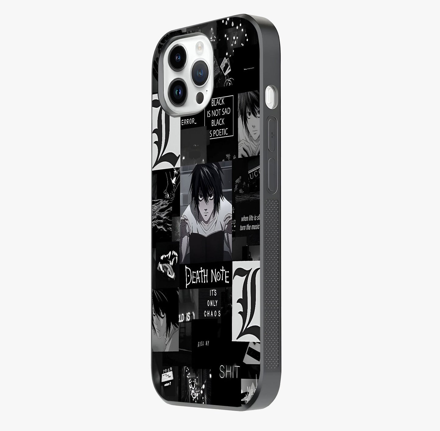 Midnight Chaos Mind Glass Case photographed in natural light showing reflective finish and design depth.