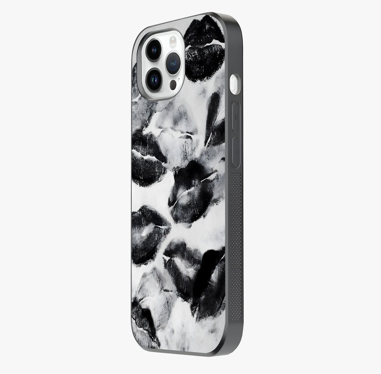 Midnight Kiss Marks Glass Case photographed in natural light showing reflective finish and design depth.