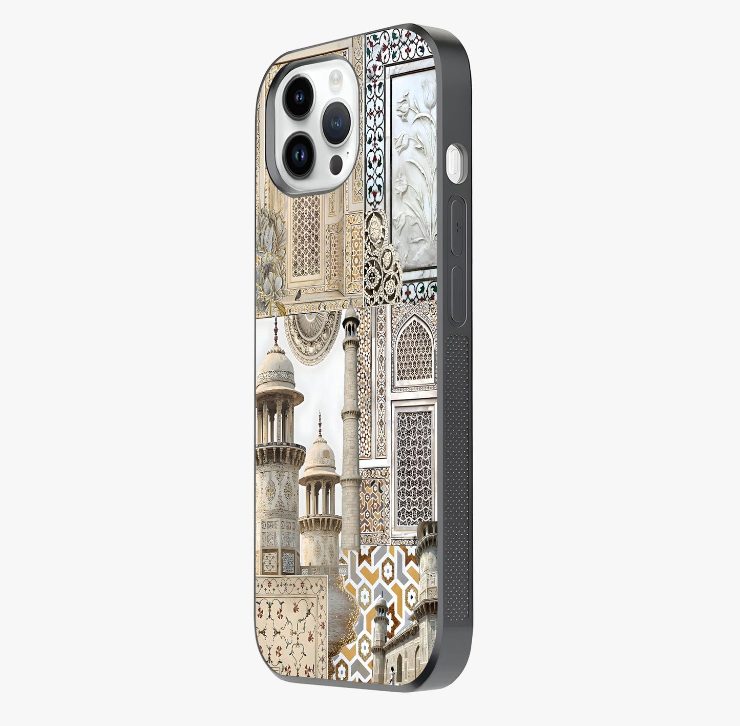 Mughal Marble Legacy Glass Case photographed in natural light showing reflective finish and design depth.