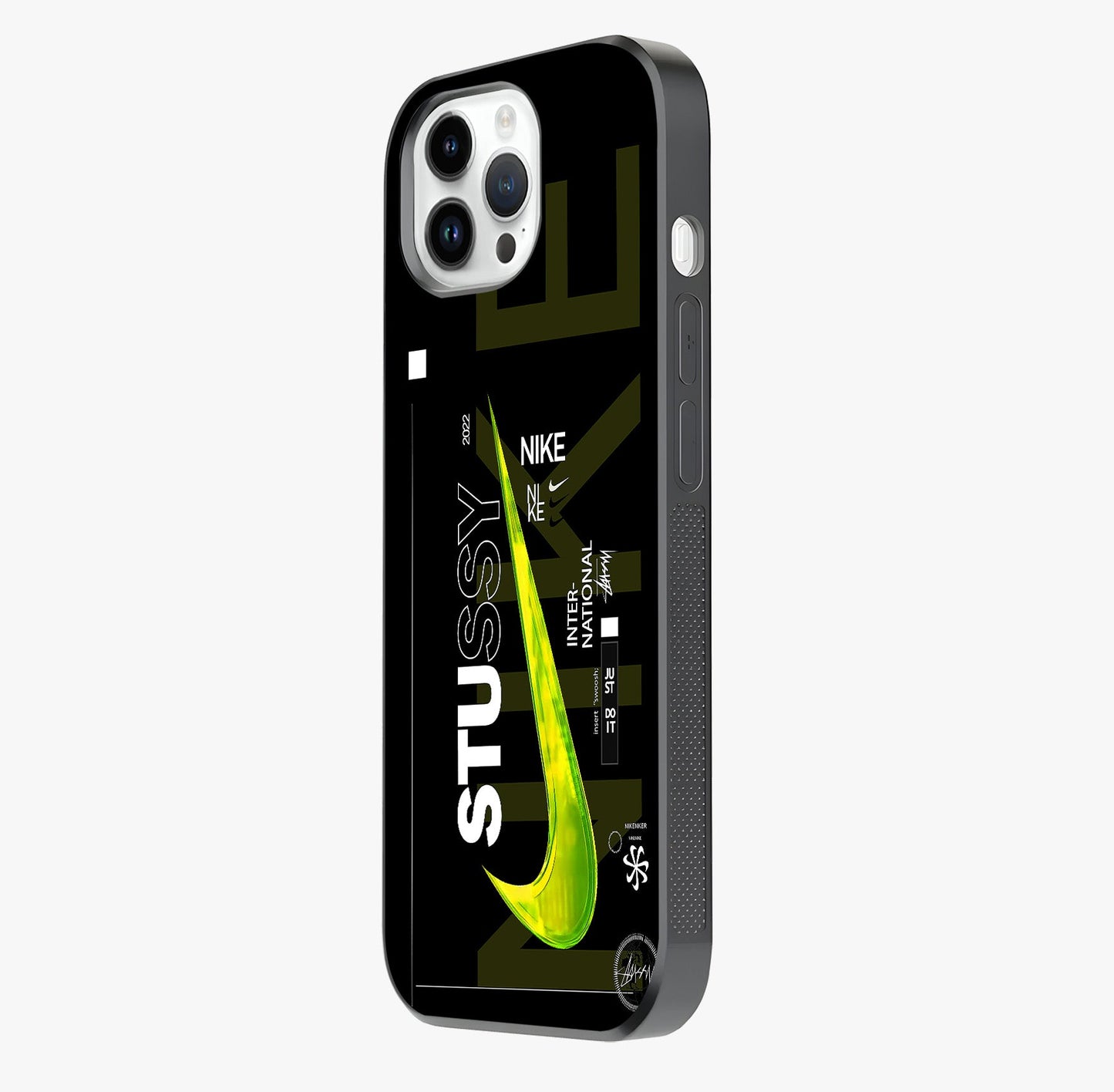 Neon Street Edition Glass Case photographed in natural light showing reflective finish and design depth.
