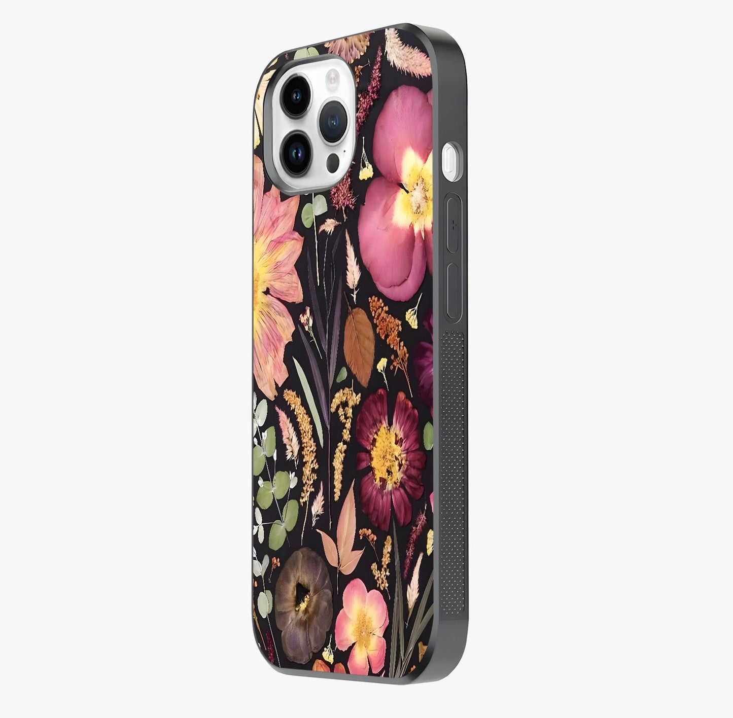 Petal Dream Tapestry Glass Case photographed in natural light showing reflective finish and design depth.