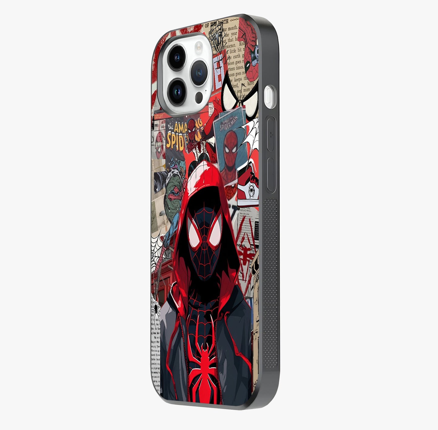 Spider Collage Street Glass Case photographed in natural light showing reflective finish and design depth.