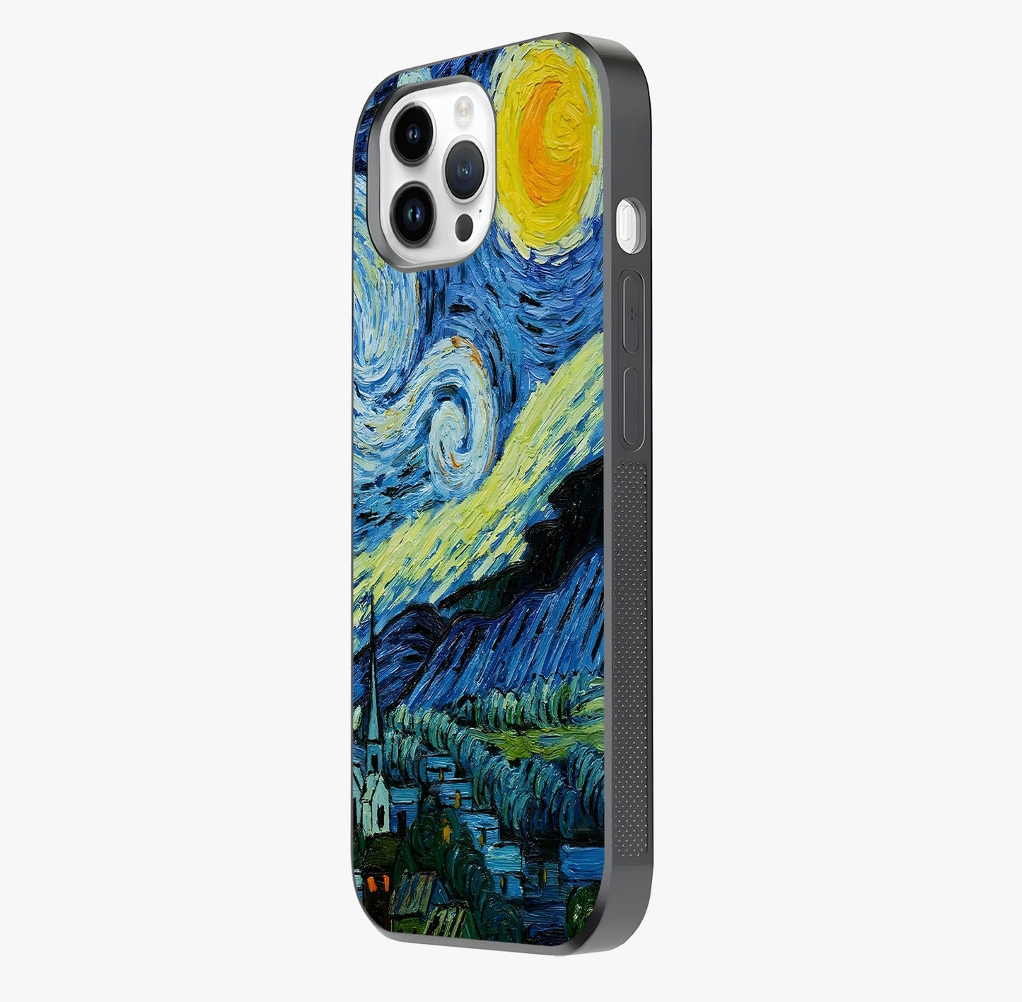 Van Gogh Art Glass Case photographed in natural light showing reflective finish and design depth.