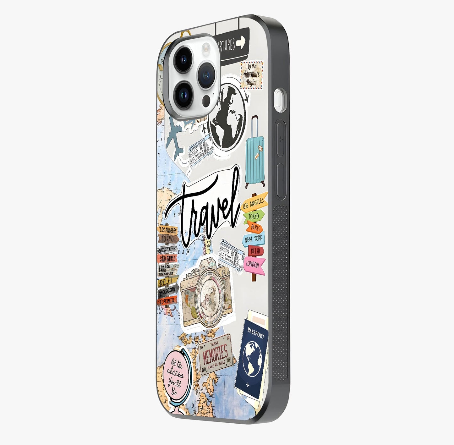 Wanderlust Journal Glass Case photographed in natural light showing reflective finish and design depth.