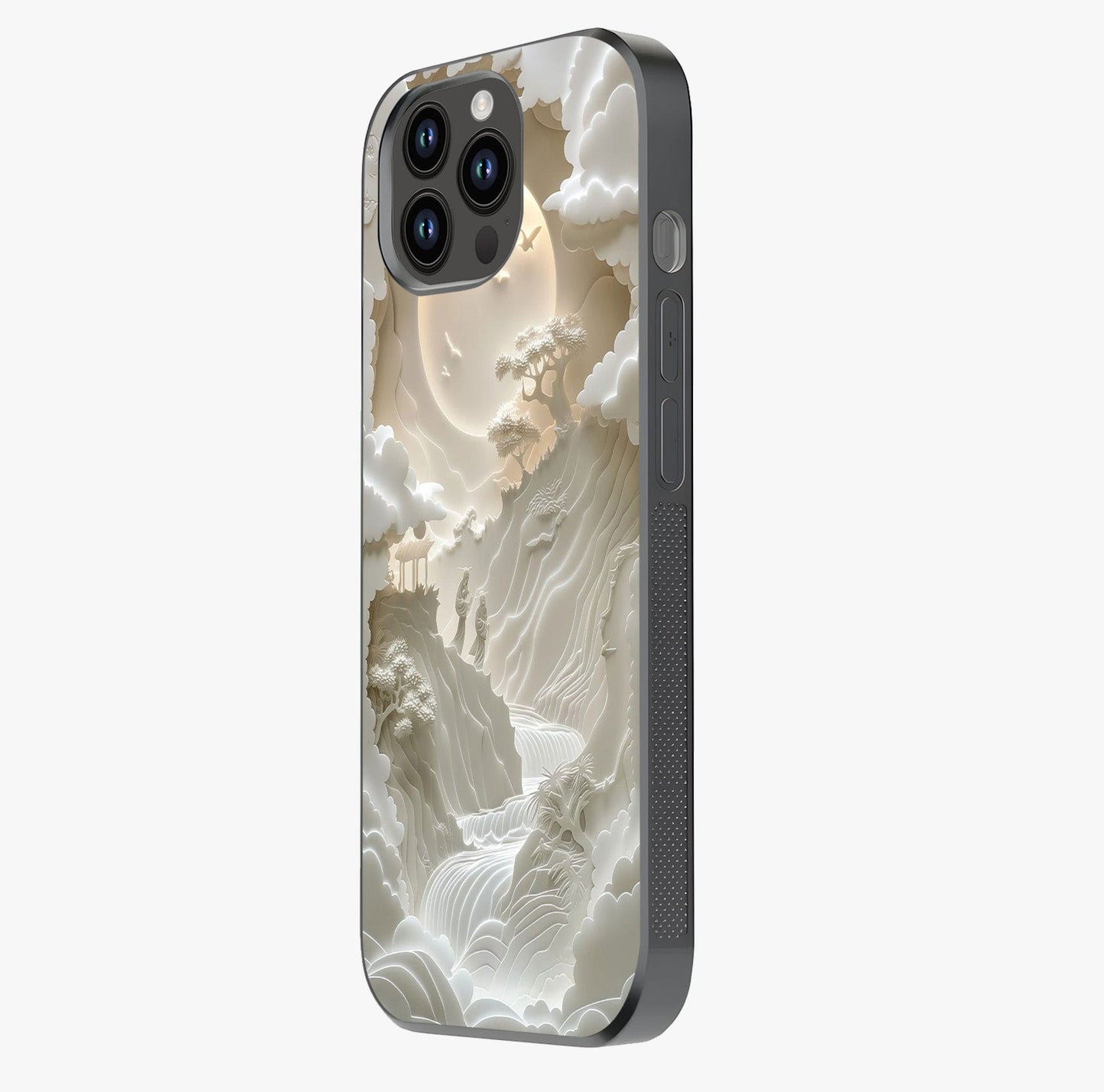 Celestial Origami Glass Case photographed in natural light showing reflective finish and design depth.
