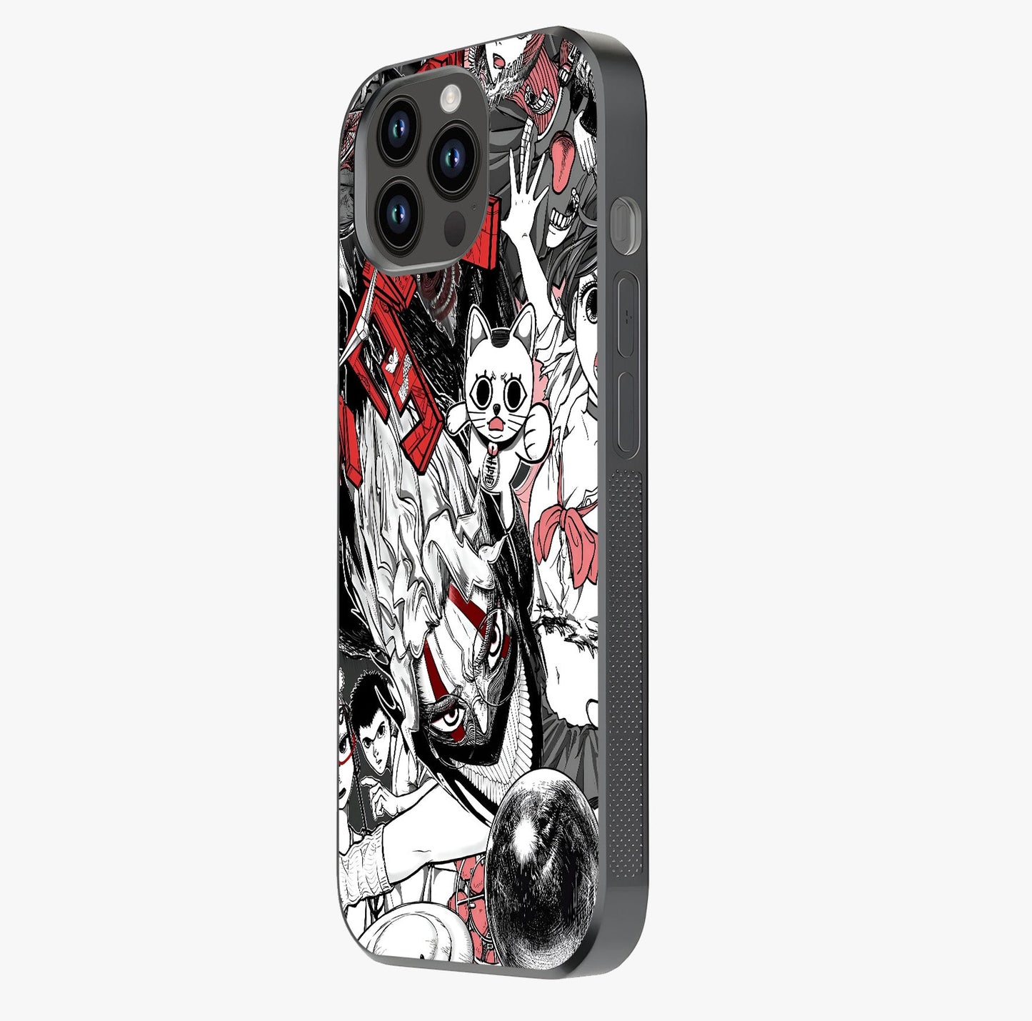 Crimson Chaos Panel Glass Case photographed in natural light showing reflective finish and design depth.