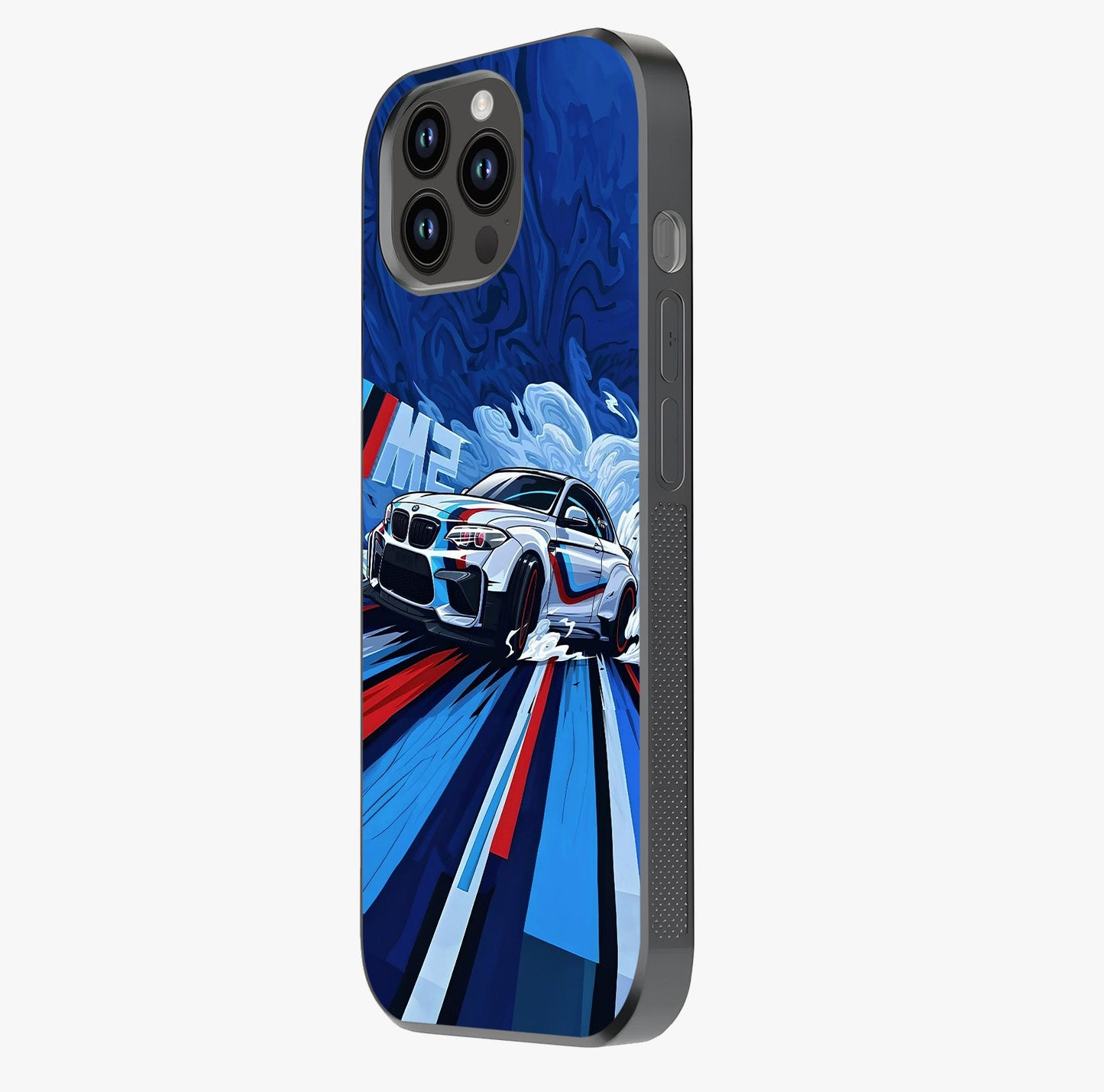 Drift Power Rush Glass Case photographed in natural light showing reflective finish and design depth.