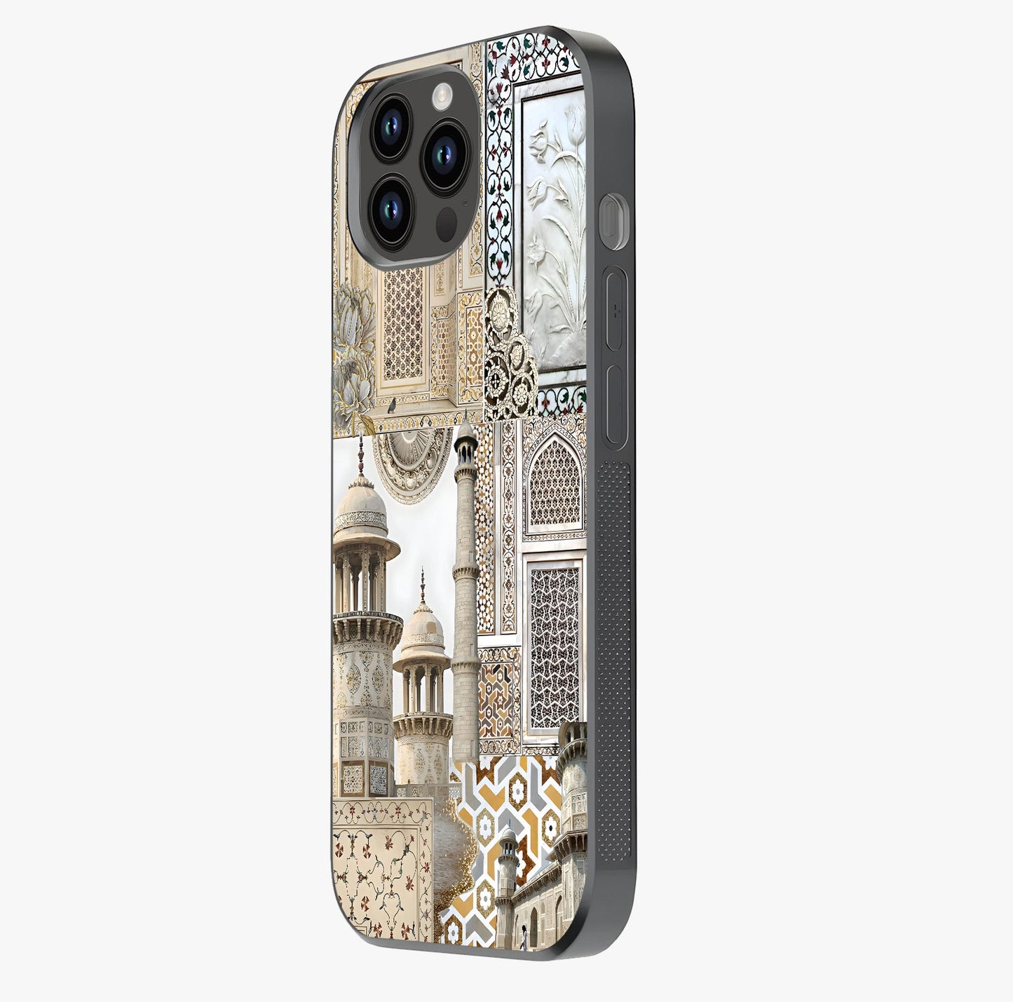 Mughal Marble Legacy Glass Case photographed in natural light showing reflective finish and design depth.