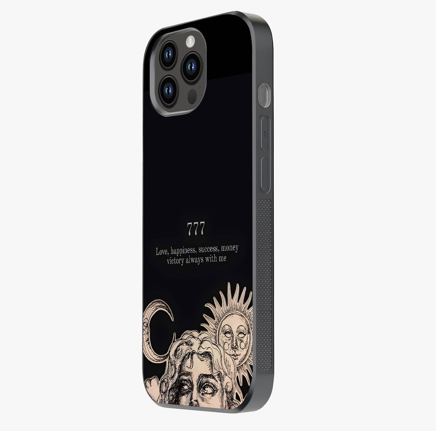 Mystic Victory Aura Glass Case photographed in natural light showing reflective finish and design depth.