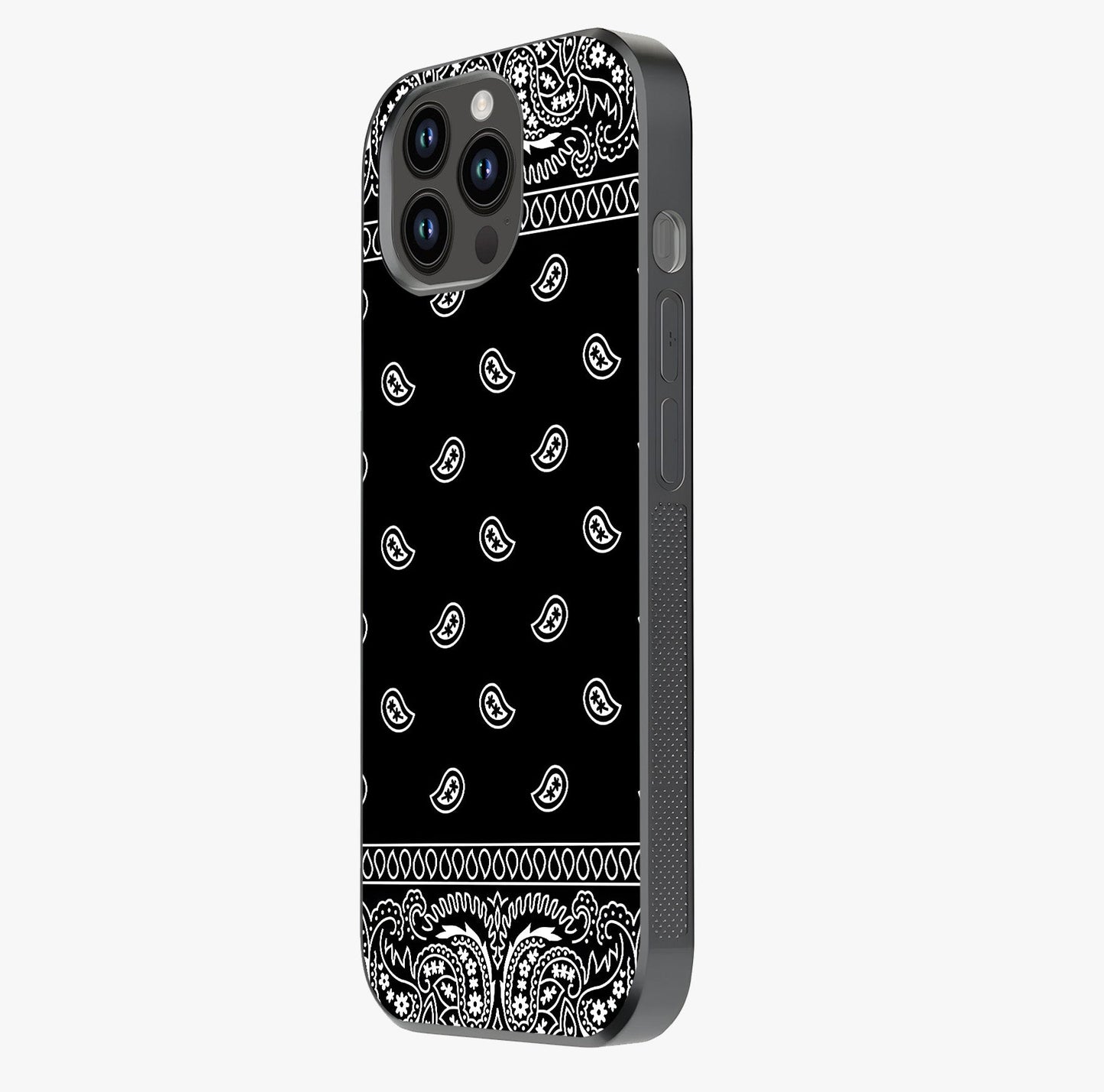 Retro Rebel Threads Glass Case photographed in natural light showing reflective finish and design depth.