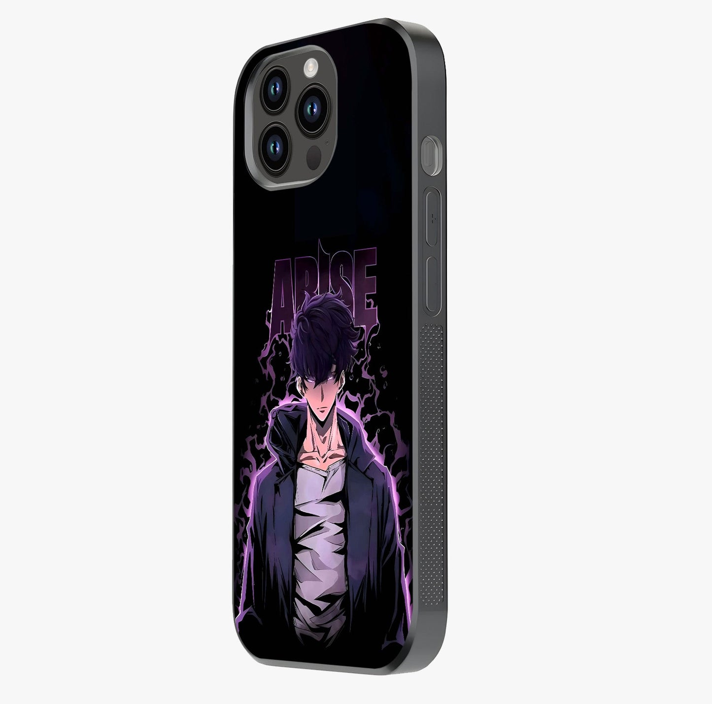 Shadow Monarch Awakening Glass Case photographed in natural light showing reflective finish and design depth.