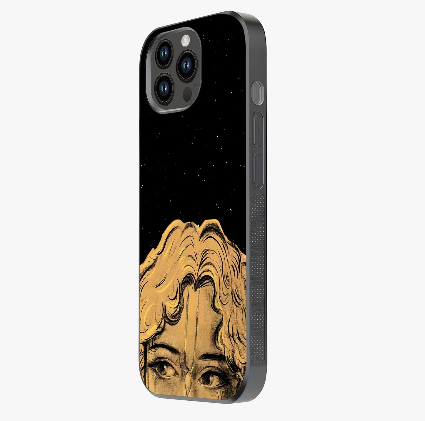 Shri Krishna Art Glass Case photographed in natural light showing reflective finish and design depth.