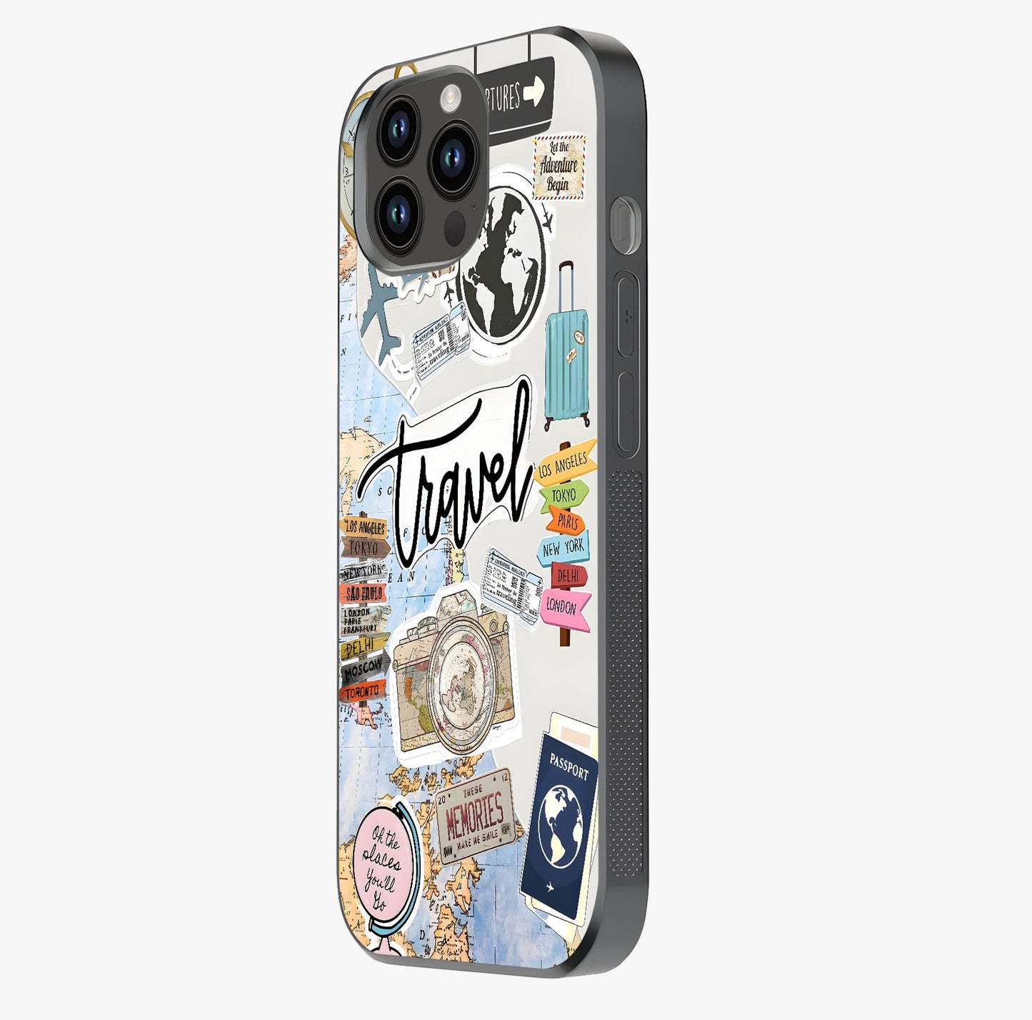 Wanderlust Journal Glass Case photographed in natural light showing reflective finish and design depth.