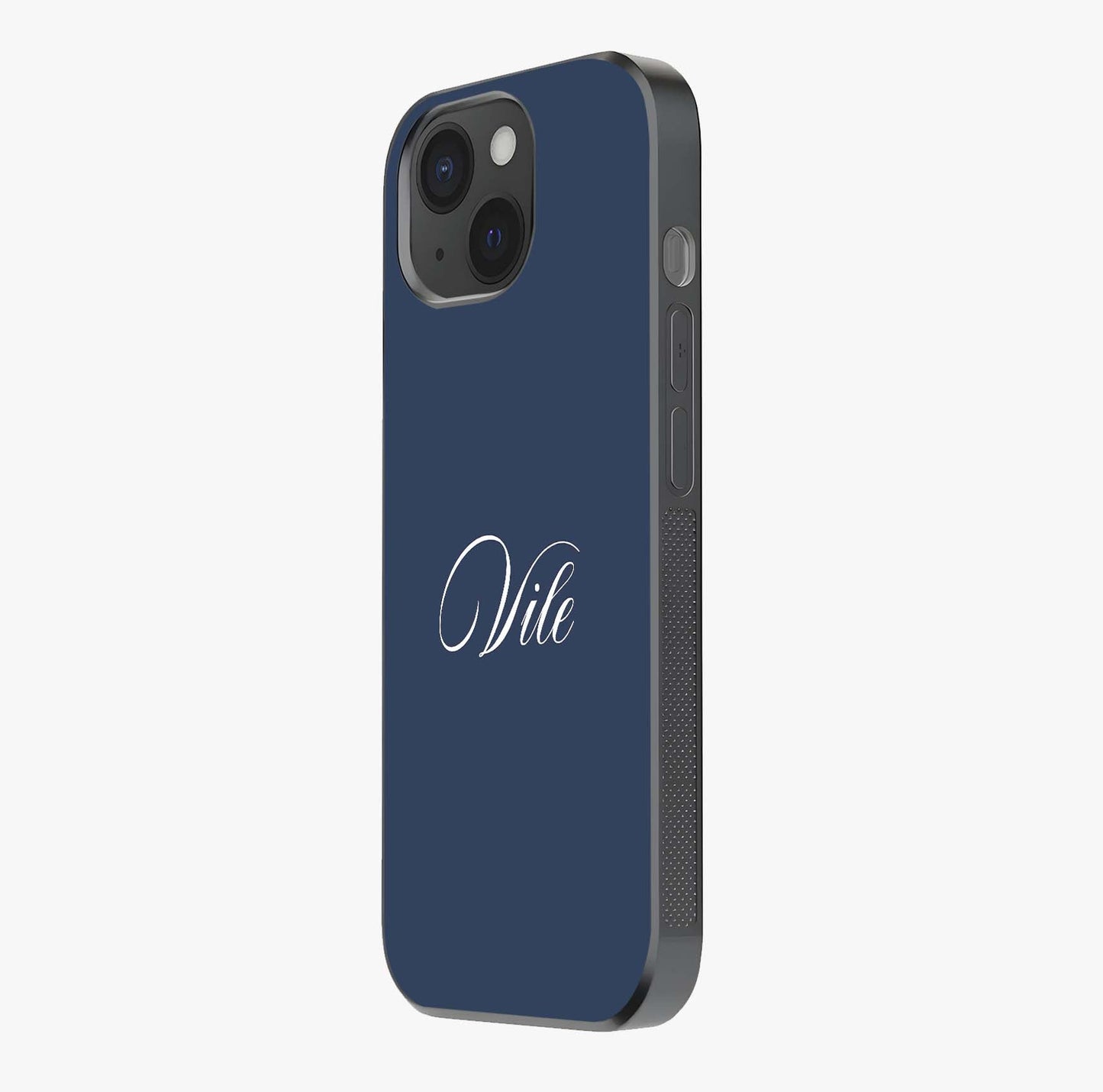 Blue Background Personalized Custom Name Glass Case photographed in natural light showing reflective finish and design depth.
