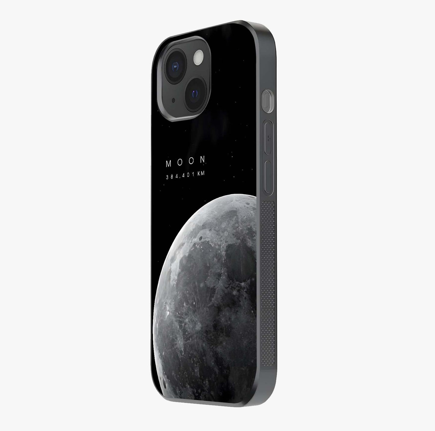 Cosmic Moon Glow Glass Case photographed in natural light showing reflective finish and design depth.