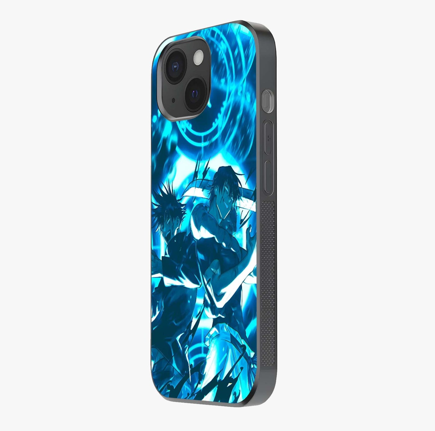 Cursed Energy Clash Glass Case photographed in natural light showing reflective finish and design depth.