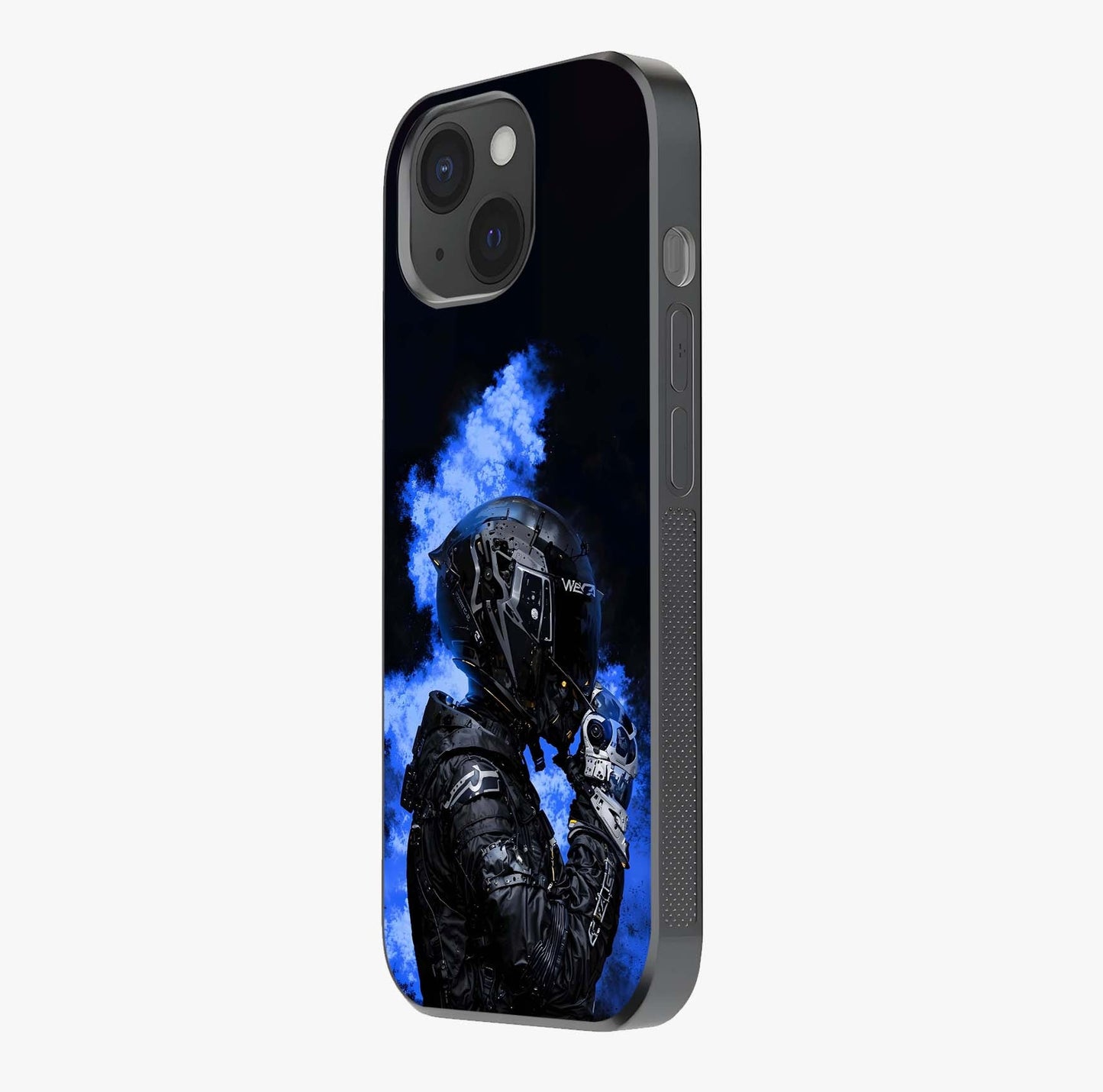 Cyber Sentinel Protocol Glass Case photographed in natural light showing reflective finish and design depth.