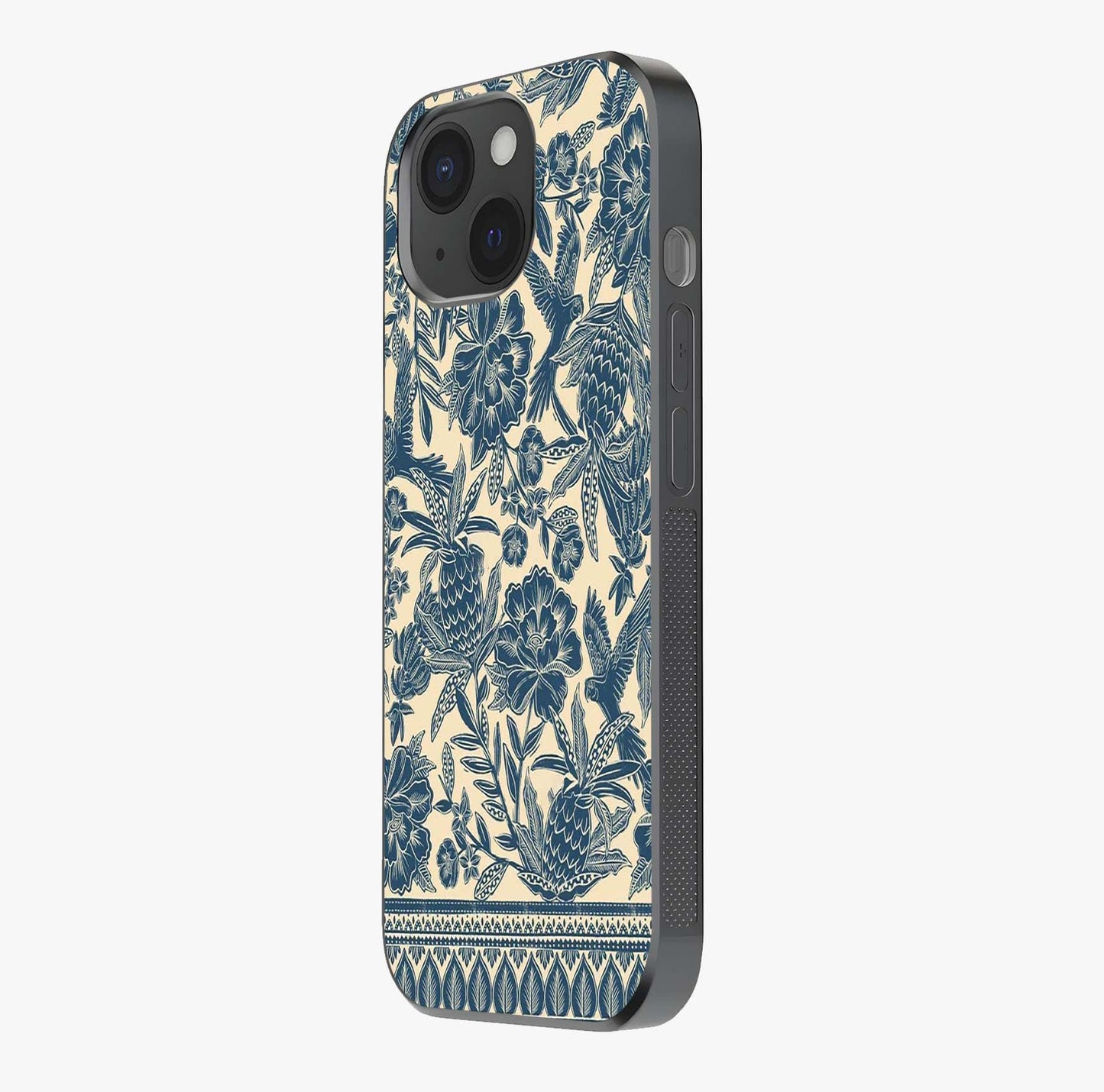 Heirloom Wild Bloom Glass Case photographed in natural light showing reflective finish and design depth.