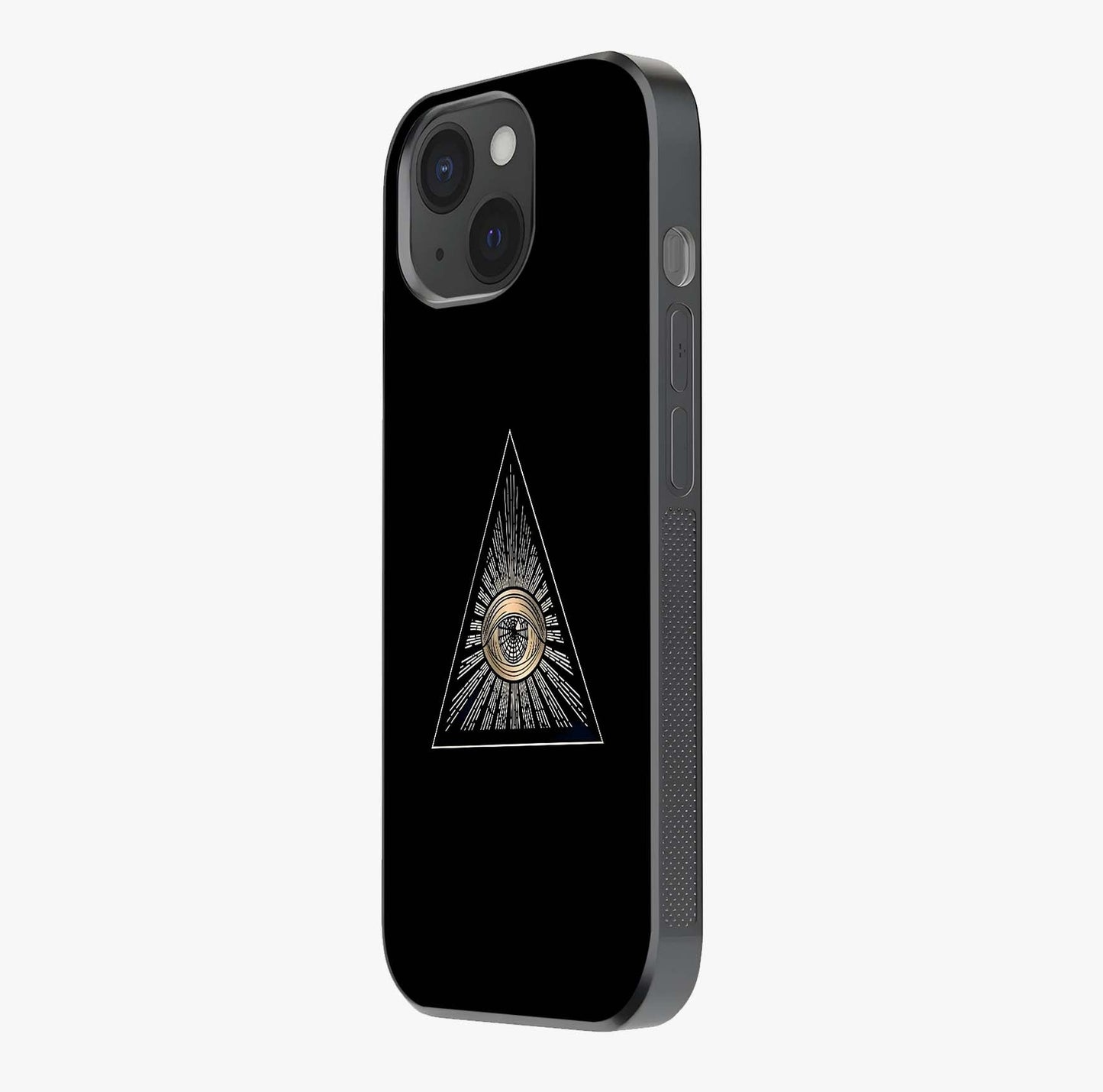 Illuminati Evil Glass Case photographed in natural light showing reflective finish and design depth.