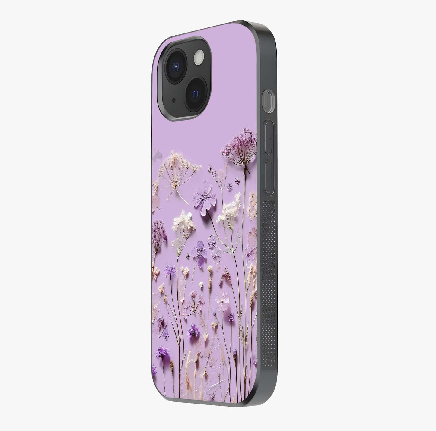 Lavender Blossom Dream Glass Case photographed in natural light showing reflective finish and design depth.