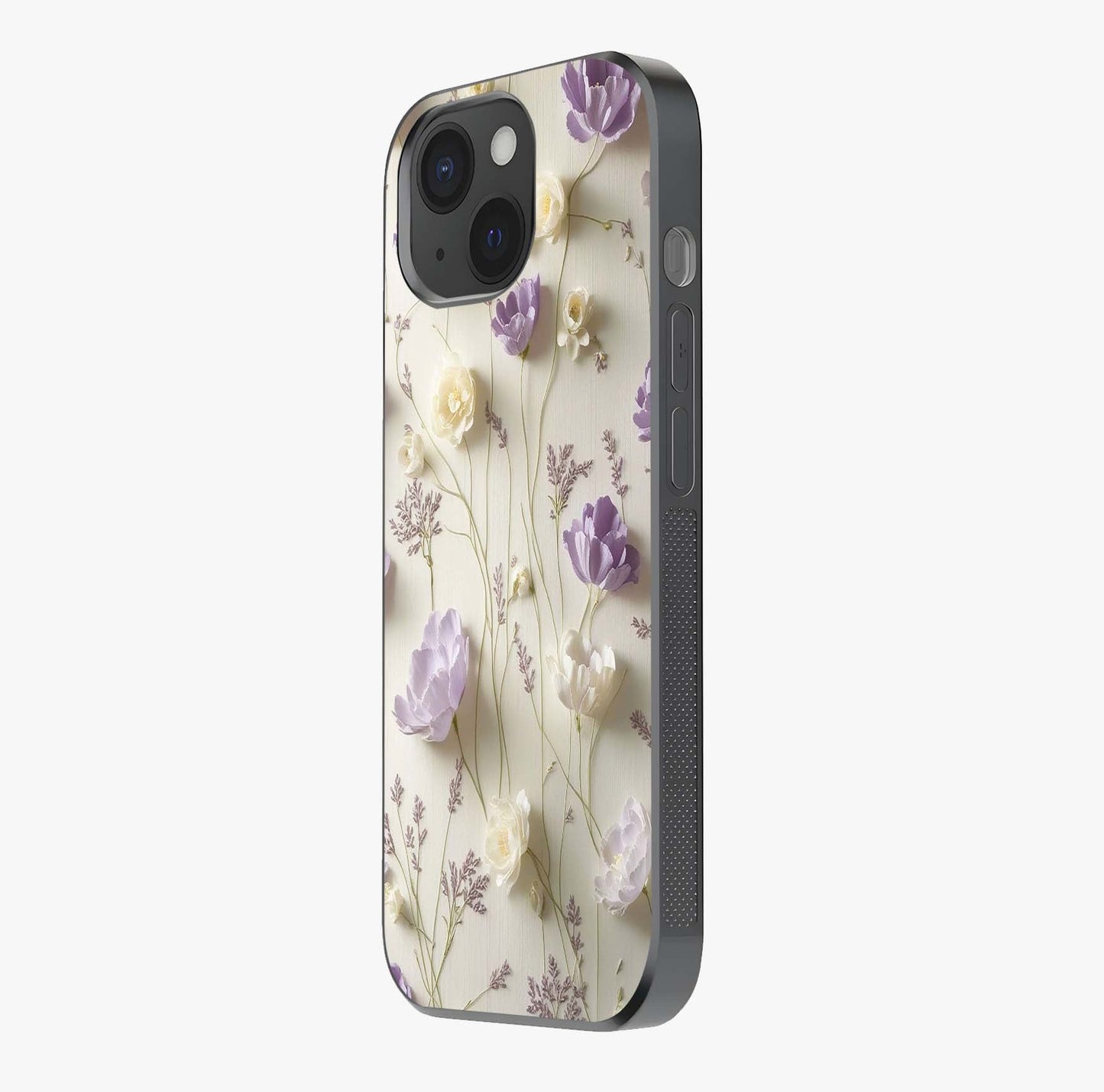 Lilac Breeze Harmony Glass Case photographed in natural light showing reflective finish and design depth.
