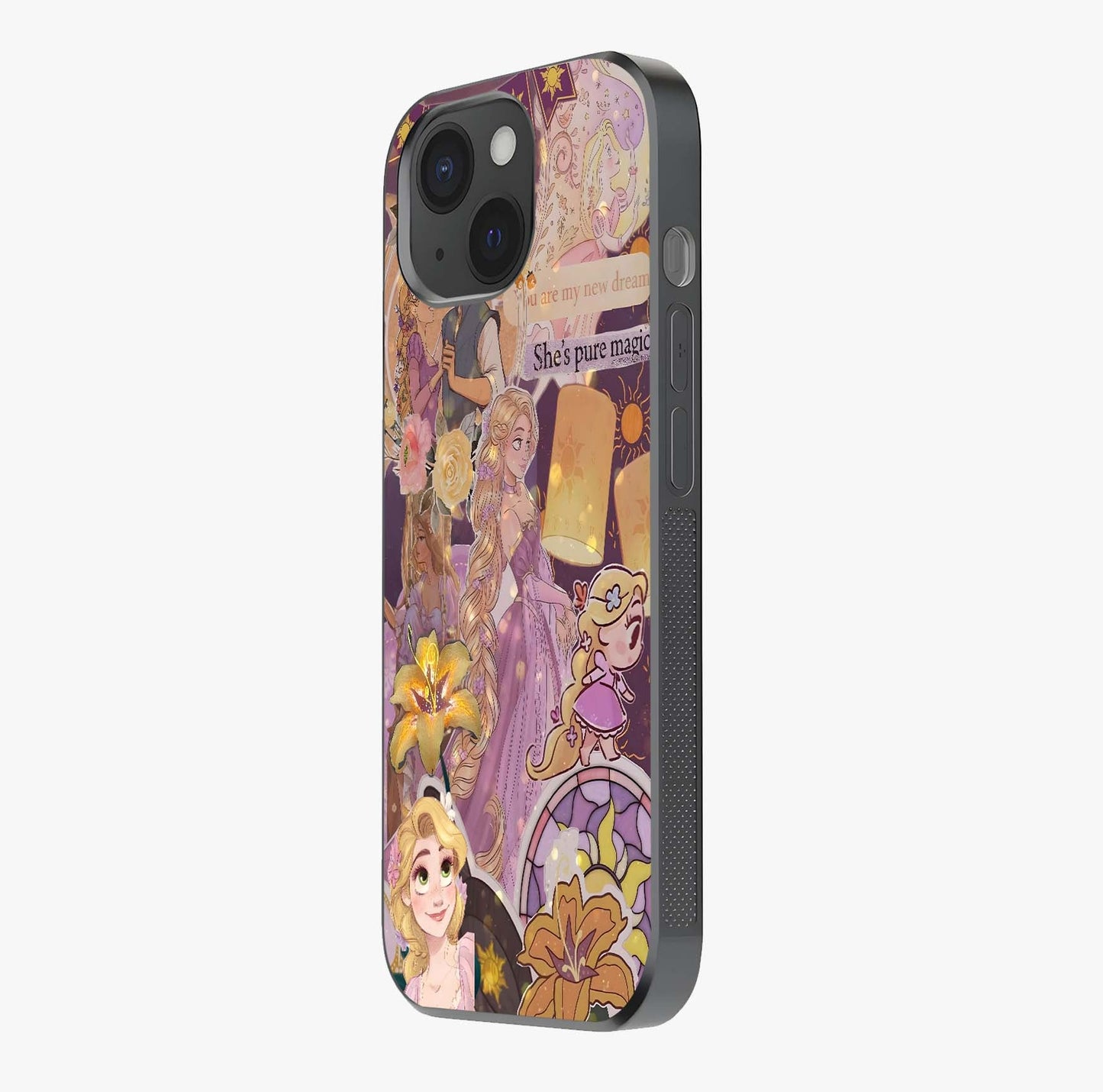 Magical Tangled Dream Glass Case photographed in natural light showing reflective finish and design depth.