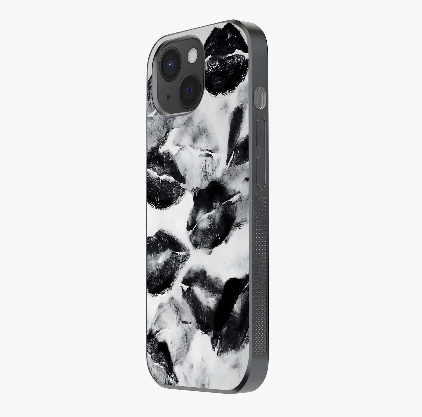 Midnight Kiss Marks Glass Case photographed in natural light showing reflective finish and design depth.