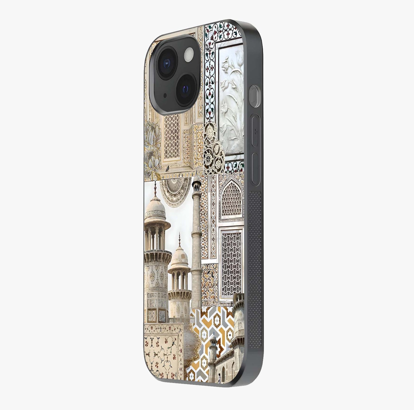 Mughal Marble Legacy Glass Case photographed in natural light showing reflective finish and design depth.