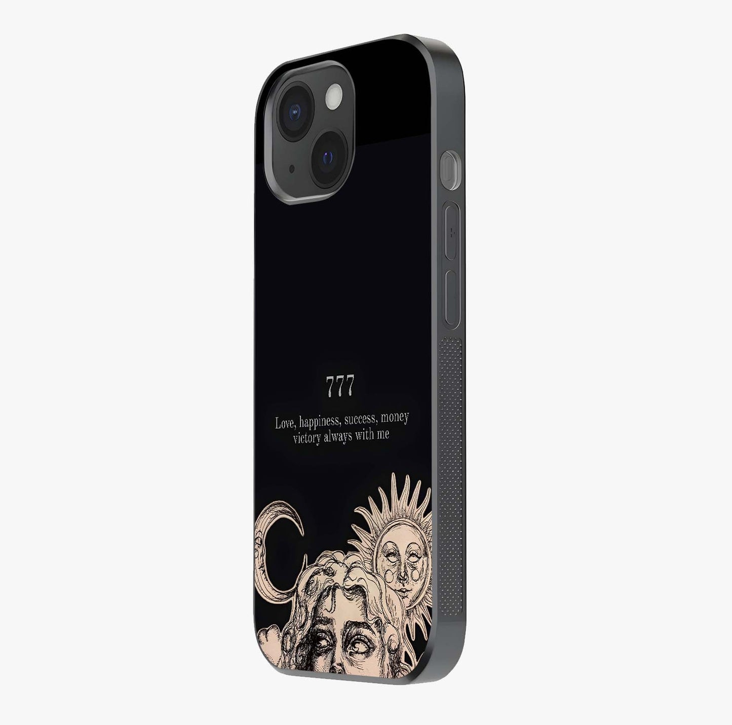 Mystic Victory Aura Glass Case photographed in natural light showing reflective finish and design depth.