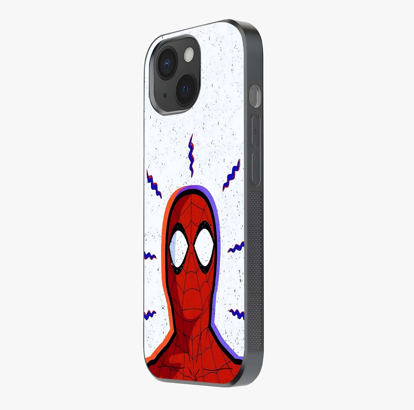 Omg Spiderman Glass Case photographed in natural light showing reflective finish and design depth.