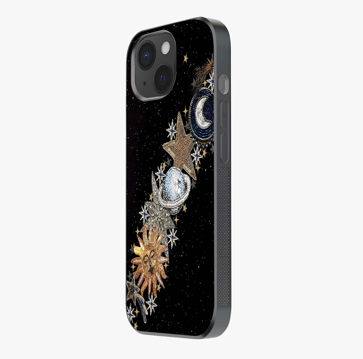 Pearls Universe Object Glass Case photographed in natural light showing reflective finish and design depth.