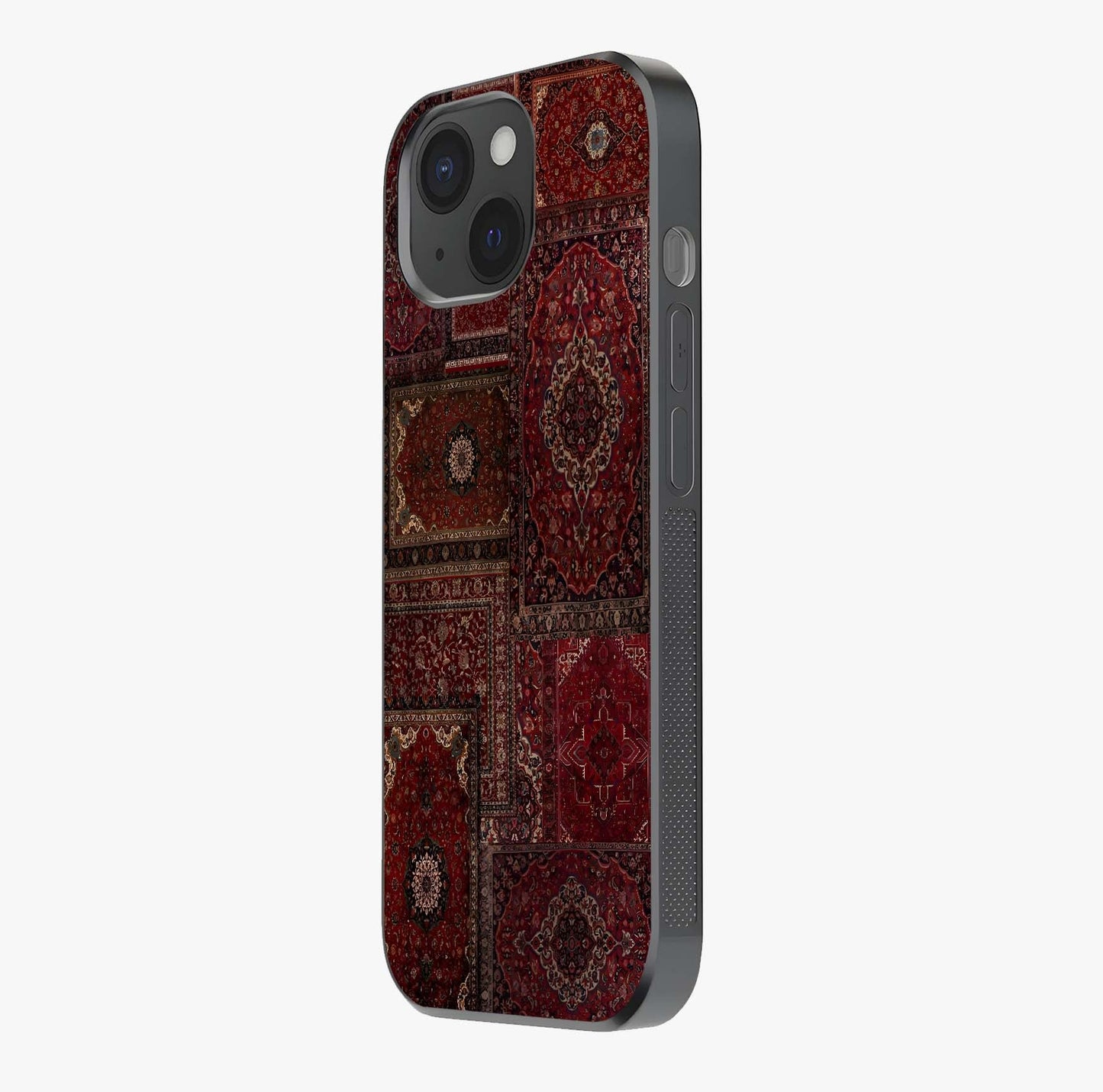 Persian Velvet Tale Glass Case photographed in natural light showing reflective finish and design depth.