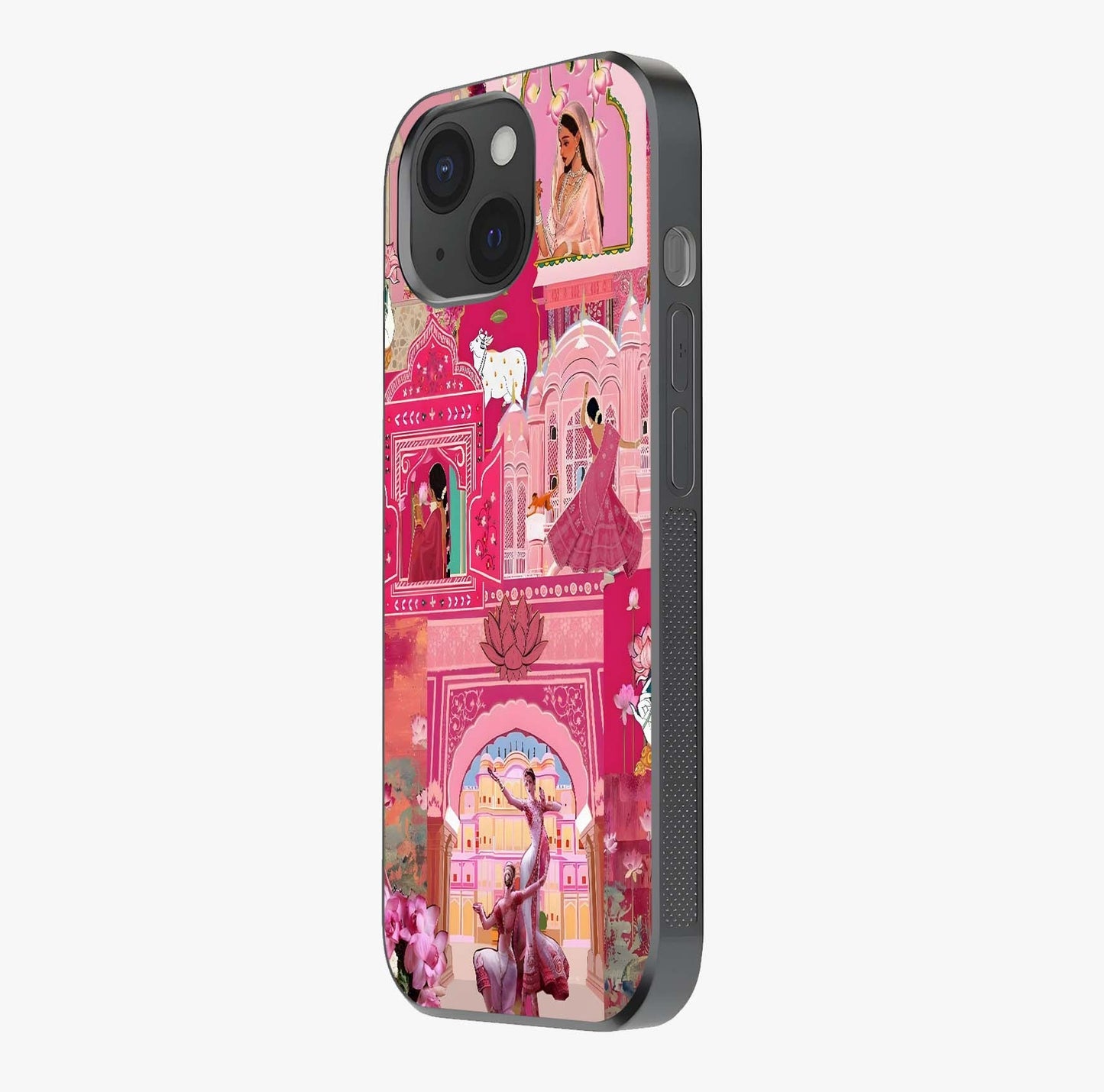 Pink Palace Muse Glass Case photographed in natural light showing reflective finish and design depth.