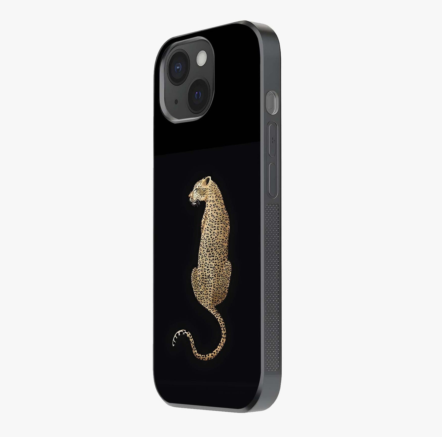 Regal Leopard Glass Case photographed in natural light showing reflective finish and design depth.