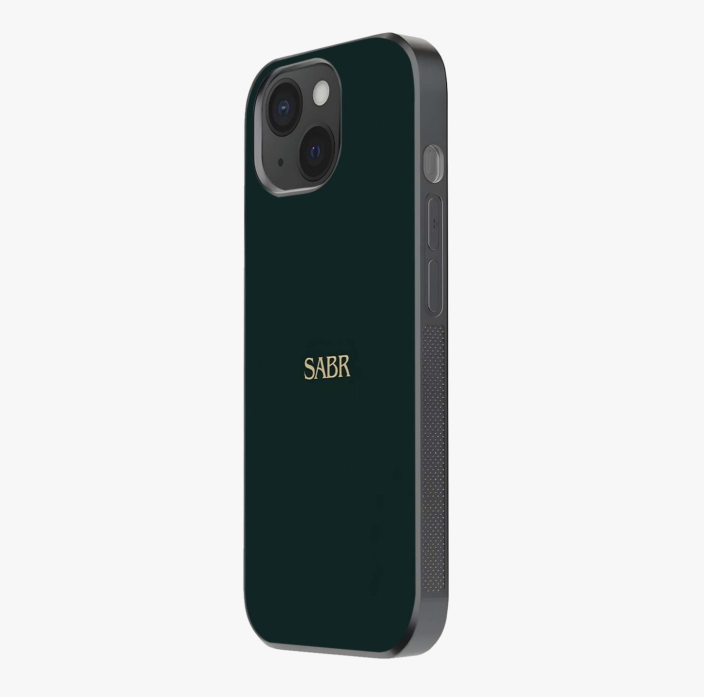 Sabr Minimal Patience Glass Case photographed in natural light showing reflective finish and design depth.